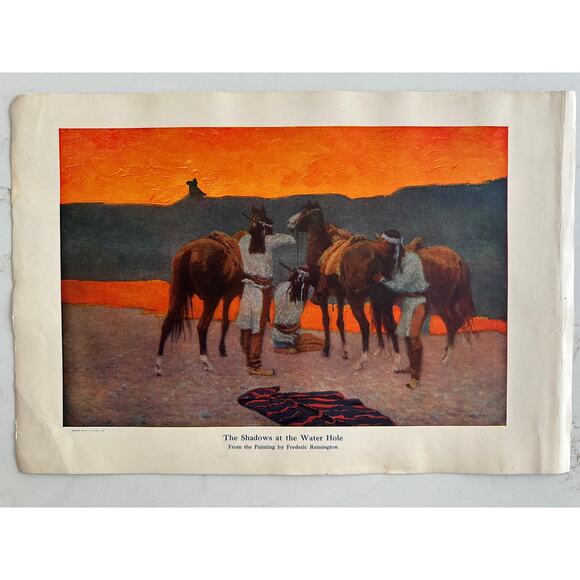 Shadows at the Water Hole, Remington, Painting Print, 1900s, ~ 250728-WH 125 - Picture 1 of 1